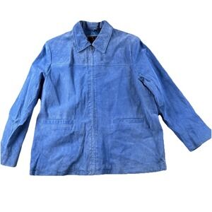 Phase Two Suede Leather Jacket Womens XL Blue Full Zip Lightweight 90s Y2K Basic